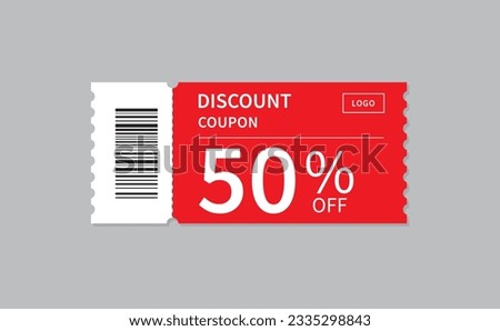 Coupon Template isolated on gray background. Discount voucher 50% OFF. Shopping voucher. Flat illustration.