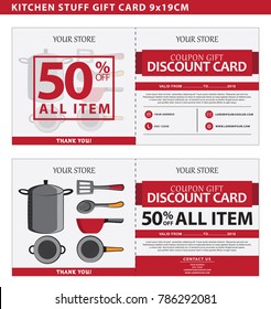 Coupon template of kitchen stuff sale with 50% discount. Vector illustration