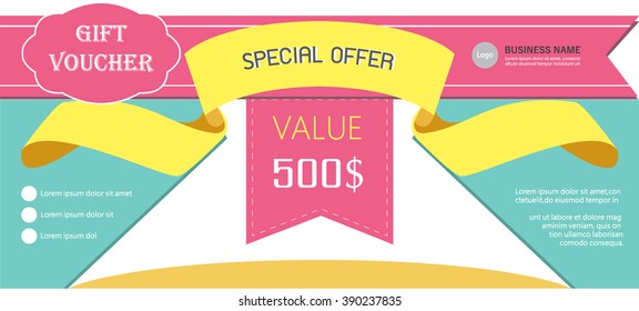 coupon template,gift voucher template,cute color template