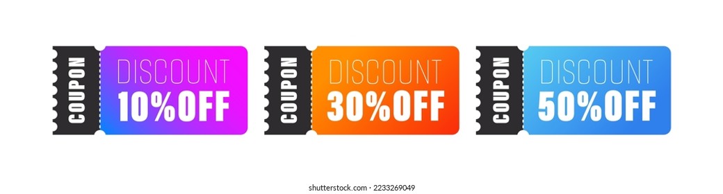 Coupon templates. Discount voucher templates. Coupon ticket cards. Vector illustration