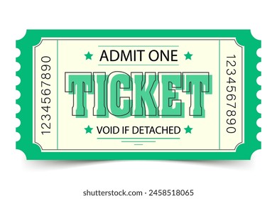 Coupon ticket for park cinema theater in green colors with text on yellow background. Flat style. Vector illustration.