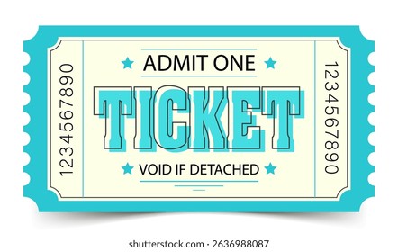 Coupon ticket for park cinema theater in blue colors with text on yellow background. Vector illustration.