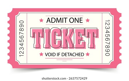 Coupon ticket for park cinema theater in red colors with text on yellow background. Vector illustration.