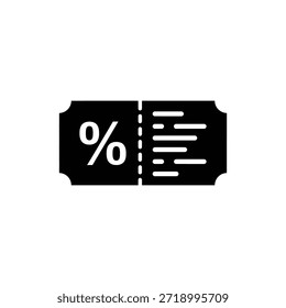 Coupon or Ticket Shape Black and White Sale or Discount Icon