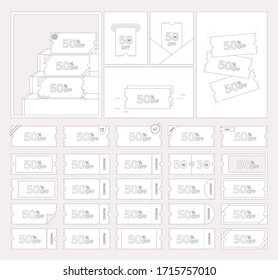 Plantilla de billete de cupón. Muestras de varios diseños de entradas. 
