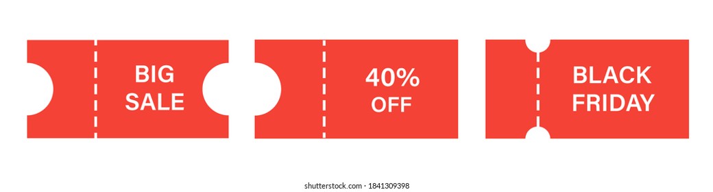 Coupon ticket template set for graphics design. Modern vector illustration. Discount cards with big sale on Black Friday.