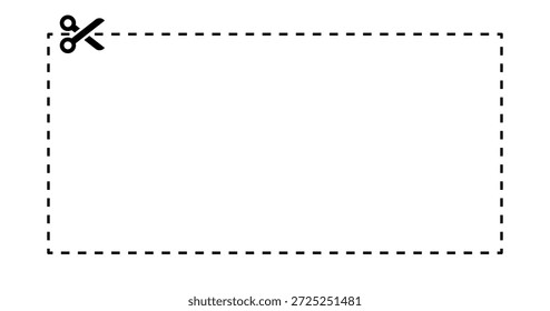 Cupón y juego de Plantilla de entradas. Tijeras, cortando estilos de líneas discontinuas para material de marco, descuento y diseño de promoción. Ilustración vectorial con fondo transparente