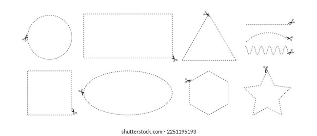 Coupon trim line icons set. Scissors cut line icon, Dotted line set with scissors cutting vector illustration