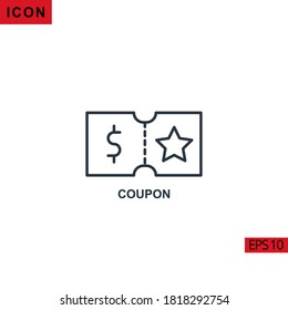 Coupon vector icon on white background. Illustration line icon for graphic, print media interfaces and web design.
