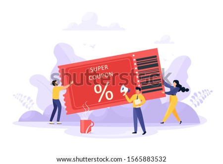 Coupon vector illustration. Concept for discounts, voucher, promotion and advertising to attract customers. Favorable purchases. Discounts with high interest. Vector illustration in cartoon flat style