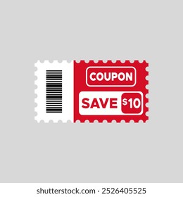 Coupon voucher vector with text save $10. Special deal offer coupon isolated on white 