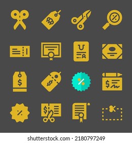 coupon web icons. Scissors and Tag, Percentage and Certificate symbol, vector signs