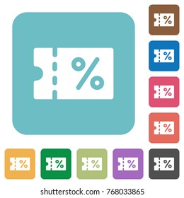 Coupon white flat icons on color rounded square backgrounds