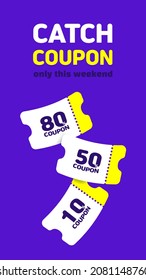 Coupons falling on the purple background