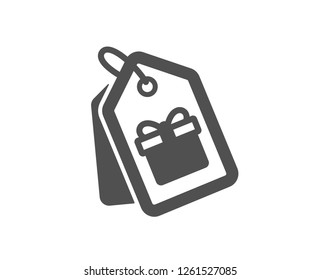 Coupons with Gifts icon. Present box or Sale sign. Birthday Shopping symbol. Package in Gift Wrap. Quality design element. Classic style icon. Vector