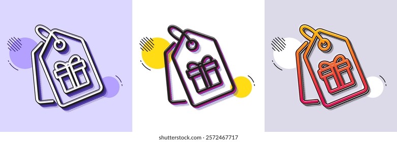 Coupons with Gifts line icon. Halftone dotted pattern. Gradient icon with grain shadow. Present box or Sale sign. Birthday Shopping symbol. Package in Gift Wrap. Line coupons icon. Vector