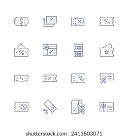 Coupons icon set. Thin line icon. Editable stroke. Containing discountticket, discount, sign, voucher, offer, coupon, giftcard.