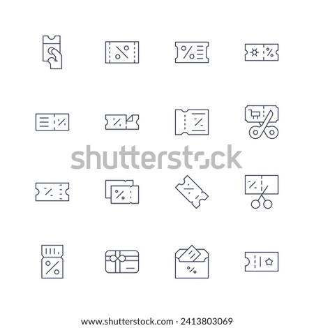 Coupons icon set. Thin line icon. Editable stroke. Containing voucher, discountvoucher, discount, giftcard, coupon, coupons.