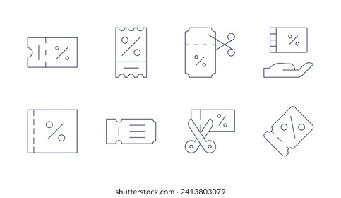 Coupons icons. Editable stroke. Containing discount, voucher, coupon.