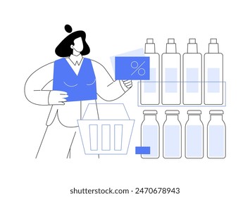 Cupones aislados Ilustraciones vectoriales de dibujos animados. Mujer sostiene Cupones al comprar, estrategia de marketing de la tienda, hacer una compra en un vale de descuento, caricatura de Vector de promoción de supermercado.