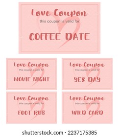 coupons for lovers. tickets for valentine's day. Set of love coupons with wishes and numbers