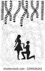Coupple Proposing In Snow silhouette Illustration Vector