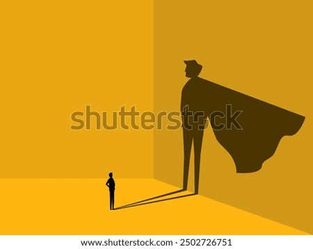 Courage and ambition. Business with shadow of superhero, symbol of power