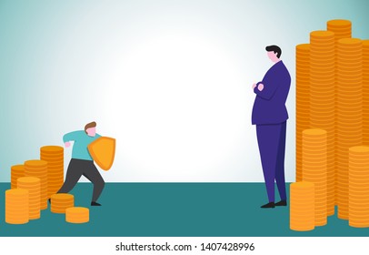 Courage Businessman with Shield Ready Confident Facing Big Financier Business Threat