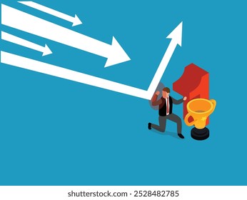 Courage Businessman with Shield Ready Confident Facing Arrow Business Threat 3d isometric vector illustration