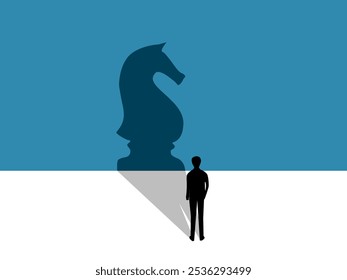 Courage. Confident Businessman with the Shadow of the Knight