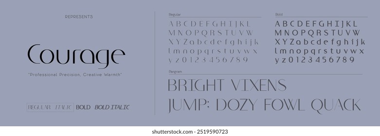 Courage Font. Sans Serif Font. Regular Italic Uppercase Lowercase Typography urban style alphabet fonts for fashion, sport, technology, digital, 2 weight