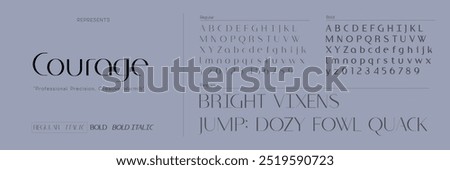 Courage Font. Sans Serif Font. Regular Italic Uppercase Lowercase Typography urban style alphabet fonts for fashion, sport, technology, digital, 2 weight