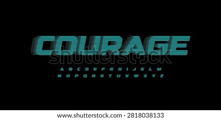 Courage Futuristic Font Line Halftone Blur Logo Alphabet, Bold Italic Rounded Letter Set. Modern Typographic Design for Tech Forum Dynamic Title, HUD, Sport Headline. Future Fonts. Vector Typeface