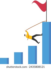 courage and growth concept, businessman climbing charts and graphs to the top of a high bar, Efforts to achieve targets or achieve success goals, ambition or determination to grow and achieve goals.