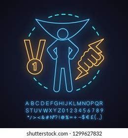 Courage neon light concept icon. Leadership idea. Leader, winner, champion. Glowing sign with alphabet, numbers and symbols. Strength. Vector isolated illustration