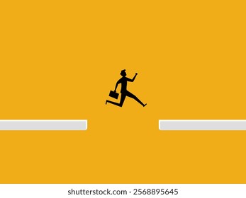 Courage, Obstacle. Businessman jumps over the gap