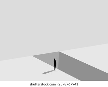 Courage, Risk assessment, Businessman standing deciding on the gap