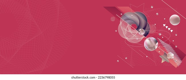 Courage stylish Abstract background on real pink Viva Magenta color futuristic elements banner geometric pink gradient for web or print