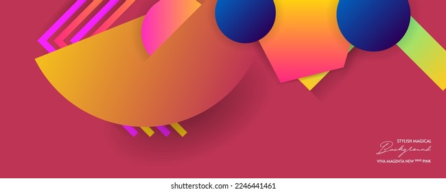 Courage stylish Abstract background on real pink Viva Magenta color futuristic elements banner geometric pink gradient for web or print