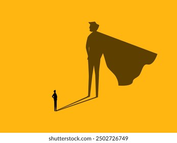 Courage and success. Business with superhero shadow, symbol of superpower