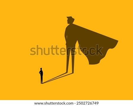 Courage and success. Business with superhero shadow, symbol of superpower