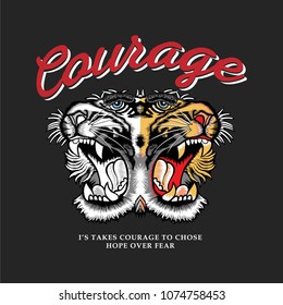 courage tiger t-shirt graphics, tee print design, vector.