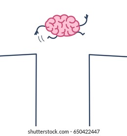 Courage. Vector concept illustration of brain jumping across the gap | flat design linear infographic icon colorful on white background