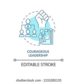 Courageous leadership turquoise concept icon. Essential soft skill for employee abstract idea thin line illustration. Isolated outline drawing. Editable stroke. Arial, Myriad Pro-Bold fonts used