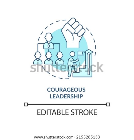 Courageous leadership turquoise concept icon. Essential soft skill for employee abstract idea thin line illustration. Isolated outline drawing. Editable stroke. Arial, Myriad Pro-Bold fonts used