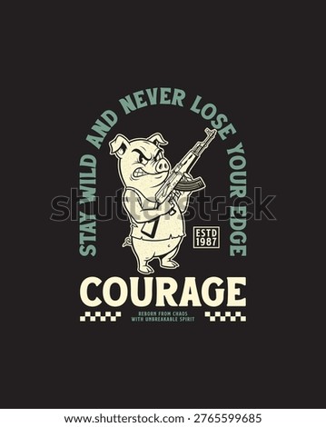 Courageous Pig with Rifle Illustration.