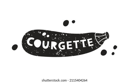 Pegatina de grunge. Silueta de textura negra con letras en el interior. Imitación del sello, impresión con escaramuzas. Ilustración aislada dibujada a mano sobre fondo blanco