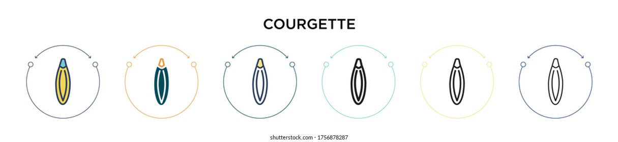 Courgette icon in filled, thin line, outline and stroke style. Vector illustration of two colored and black courgette vector icons designs can be used for mobile, ui, web