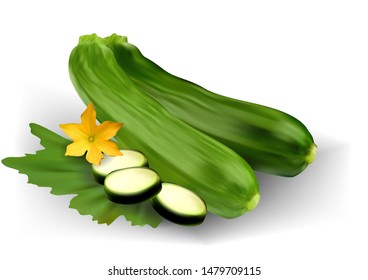 courgettes with flower on a white background
