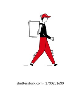 A courier with a backpack box, delivery man  - Food delivery service - Vector illustration, isolated character